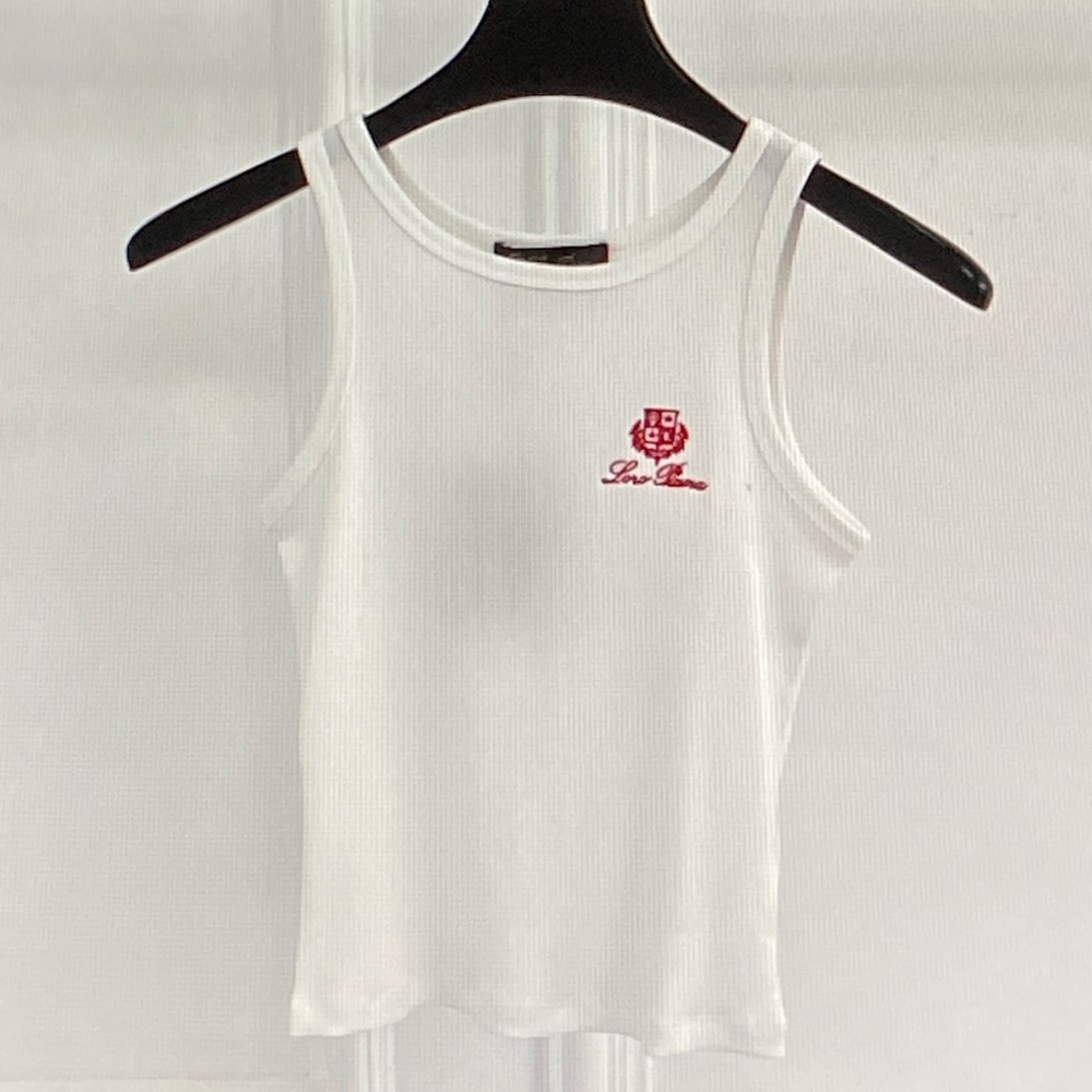 Loro Piana White Ribbed Tank with Red Crest